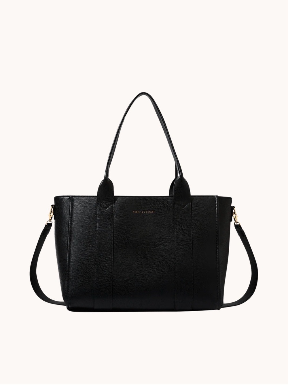 Poppy & Peonies Multitasker Black Leather Tote with Gold Accents